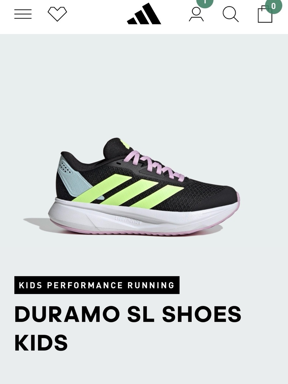 adidas Kids Black Athletic Shoes with Neon Green Accents and Pink Laces